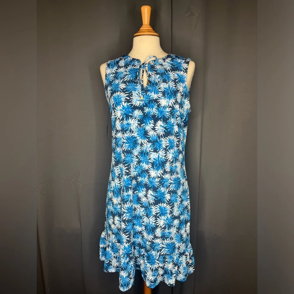 MICHAEL Michael Kors Women's Grecian Blue Ruffle Bottom Tank Dress Size M.
